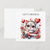 子猫パイロットの誕生日 招待状 (正面/裏面)