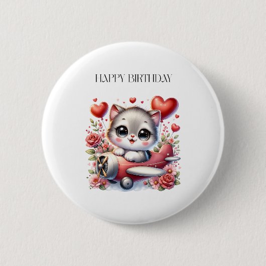 子猫パイロットの誕生日 缶バッジ (正面)