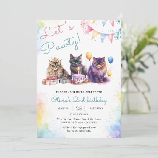 子猫パワティ2回目の誕生日パーティー 招待状 (スタンド正面)