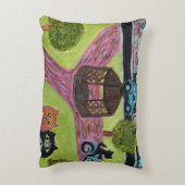 子猫パークおもしろいフォークアートキャッ絵画トズタウンスクエア アクセントクッション (裏面(縦))