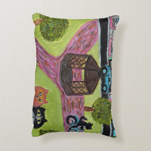 子猫パークおもしろいフォークアートキャッ絵画トズタウンスクエア アクセントクッション (裏面(縦))