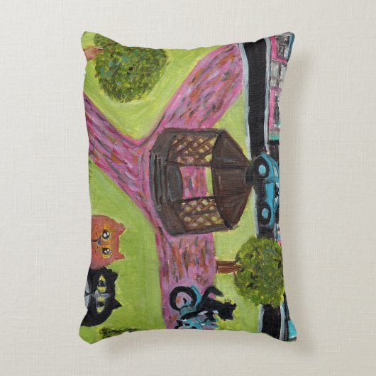 子猫パークおもしろいフォークアートキャッ絵画トズタウンスクエア アクセントクッション (正面(垂直))