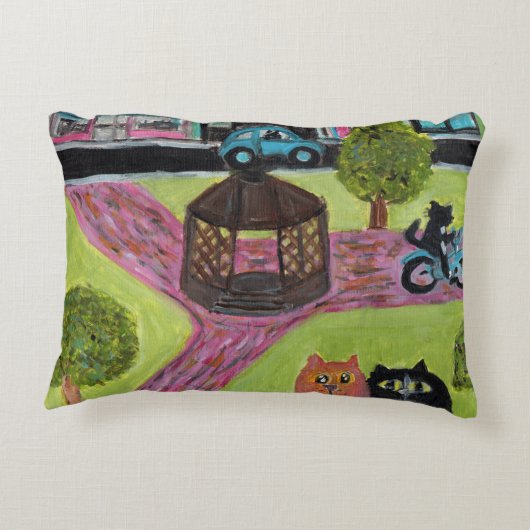 子猫パークおもしろいフォークアートキャッ絵画トズタウンスクエア アクセントクッション (裏面)