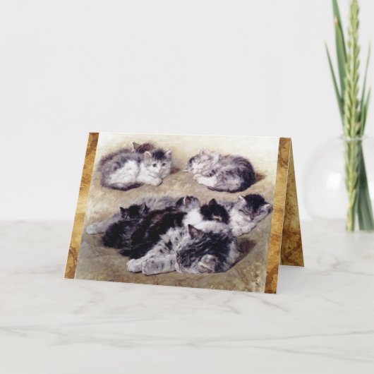 子猫パーチメントモノグラムの母猫 ノートカード (正面)