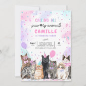 子猫パーティー みんなでパーティー 動物の誕生日 招待状 (正面)