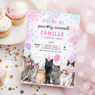 子猫パーティー みんなでパーティー 動物の誕生日 招待状