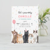 子猫パーティー Let's Pawty キティ猫の誕生日 招待状 (スタンド正面)