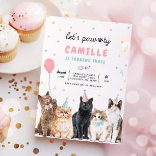 子猫パーティー Let's Pawty キティ猫の誕生日 招待状
