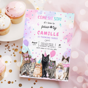 子猫パーティー Let's Pawty キティ猫の誕生日 招待状