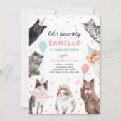 子猫パーティー Let's Pawty パーティー キティ キャット 誕生日 招待状 (正面)