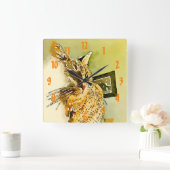 子猫ヒゲハート鼻の水色 スクエア壁時計 (ホーム)