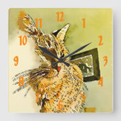 子猫ヒゲハート鼻の水色 スクエア壁時計 (正面)