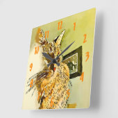 子猫ヒゲハート鼻の水色 スクエア壁時計 (傾斜)