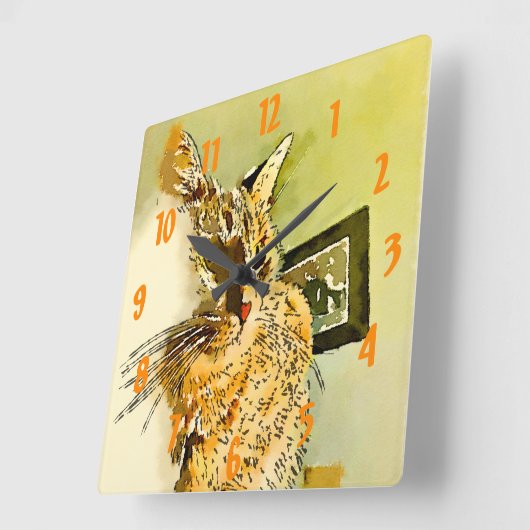 子猫ヒゲハート鼻の水色 スクエア壁時計 (傾斜)