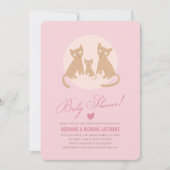子猫ファミリーピンクベビーシャワー招待状ガール 招待状 (正面)