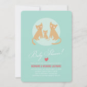 子猫ファミリーミントカップルベビーシャワー招待状ラウンド 招待状 (正面)
