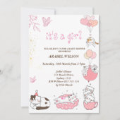 子猫ベビーガールのベビーシャワー 招待状 (正面)