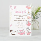 子猫ベビーガールのベビーシャワー 招待状 (スタンド正面)