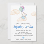 子猫ベビーガール赤ちゃんシャワー風船雲 招待状 (正面)