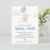 子猫ベビーガール赤ちゃんシャワー風船雲 招待状 (スタンド正面)