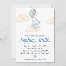 子猫ベビーガール赤ちゃんシャワー風船雲 招待状