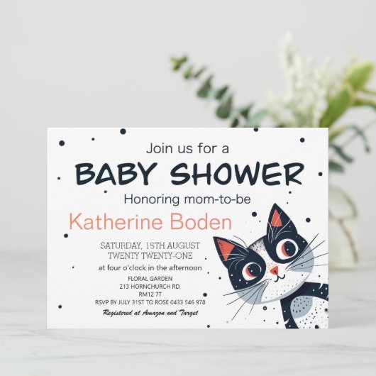 子猫ベビーシャワー招待状かわいい猫ベビーシャワー (スタンド正面)