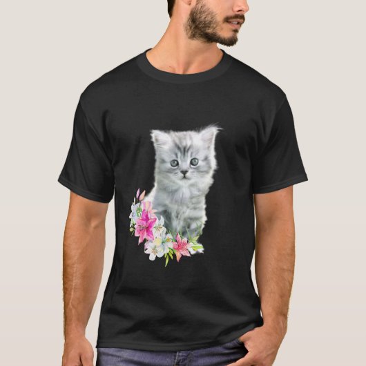 子猫ベビー猫花 Tシャツ (正面)