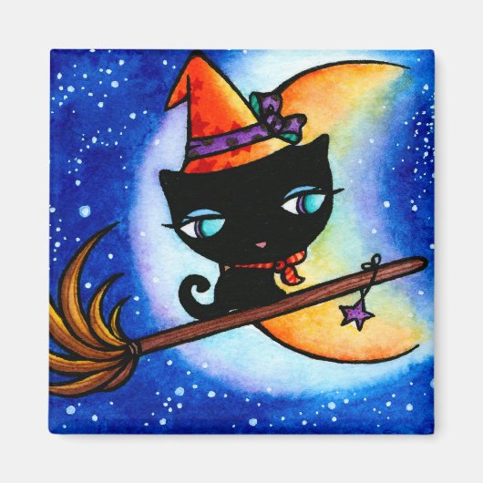 子猫ボビンが天の川猫マグネットに乗る マグネット (正面)