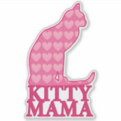 子猫ママ座る猫イン明るい赤紫色ピンクハート シール (正面)