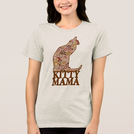 子猫ママ座る猫チョコレートブラウン トライブレンドTシャツ (正面)
