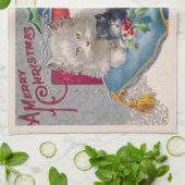 子猫メリークリスマスとヴィンテージのクリスマスキャット キッチンタオル (折り畳み)