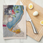 子猫メリークリスマスとヴィンテージのクリスマスキャット キッチンタオル (四つ折り)