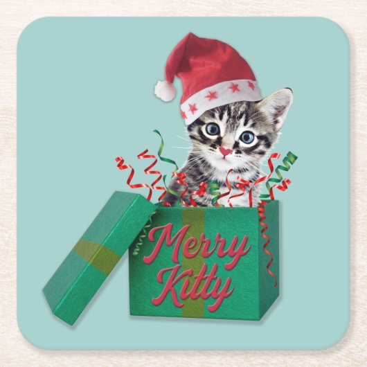 子猫メリー、メリークリスマス スクエアペーパーコースター (正面)