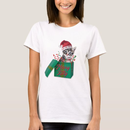 子猫メリー、メリークリスマス Tシャツ (正面)
