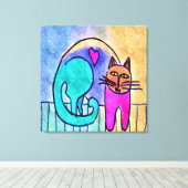 子猫ラブ抽象芸術キャット絵を描ズ キャンバスプリント (インサイチュ (ウッドフロア))