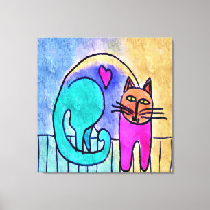 子猫ラブ抽象芸術キャット絵を描ズ キャンバスプリント