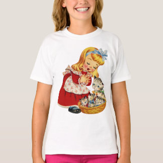 子猫レトロかわいい女の子Tシャツ Tシャツ