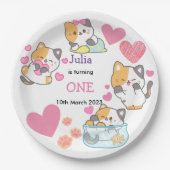 子猫ワンベビーガール誕生日 ペーパープレート (正面)