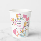 子猫ワンベビーガール誕生日 紙コップ (正面)