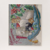 子猫付きクリスマスキャットビクトリアンヴィンテージ ジグソーパズル (縦)