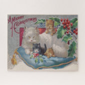 子猫付きクリスマスキャットビクトリアンヴィンテージ ジグソーパズル (横)