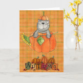 子猫内カボチャのグリーティングカード カード (黄色い花)