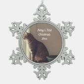 子猫初めてのクリスマス スノーフレークピューターオーナメント (正面)