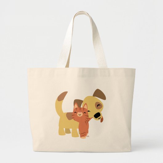 子猫及び小犬の漫画のカスタムなバッグ ラージトートバッグ (正面)