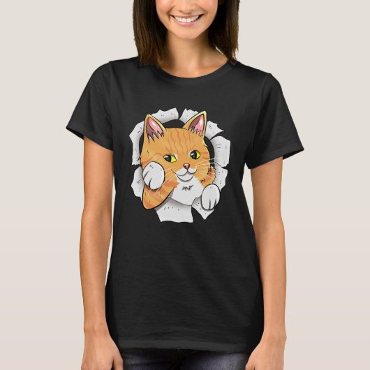 子猫好きのかわいい猫の引き裂きクロス Tシャツ (正面)