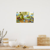 子猫家庭プリントでの食べ物の戦い ポスター (キッチン)