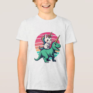 子猫愛好家のためのユニコーン+猫+T-レックスの冒険 トライブレンドTシャツ