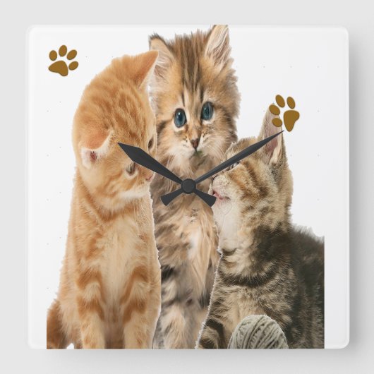 子猫時計 スクエア壁時計 (正面)