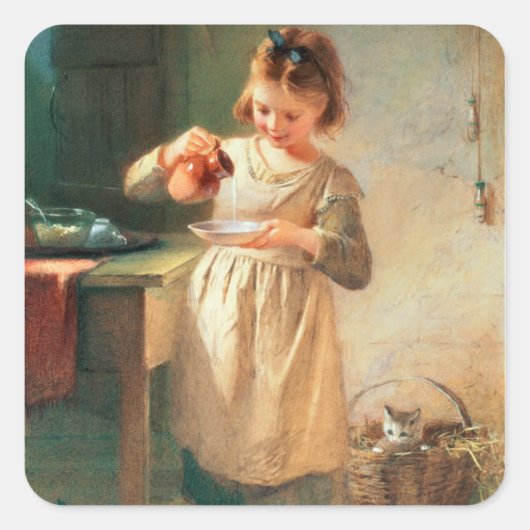 子猫朝食 スクエアシール (正面)