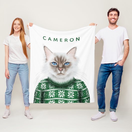 子猫猫のセーター|はあなたの名前を加えます フリースブランケット (インサイチュ)